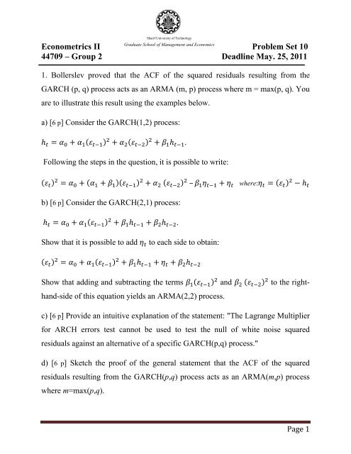 Econometrics II Problem Set 10 44709 â Group 2 Deadline May. 25 ...