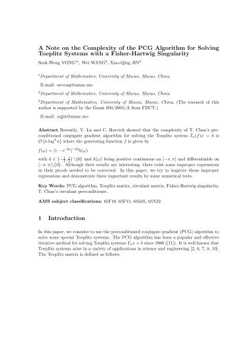 A Note on the Complexity of the PCG Algorithm for Solving Toeplitz ...