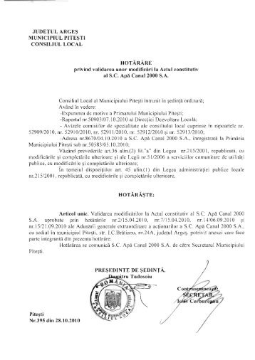 HCL 395-privind validarea unor modificari la Actul constitutiv al SC ...