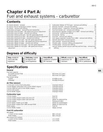 Fuel and exhaust systems - carburettor - Ford Euro FAQ