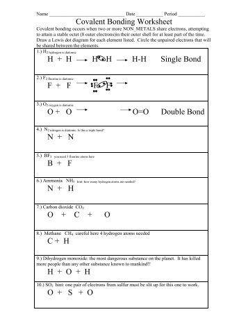 Covalent Bonding Worksheet - Colina Middle School