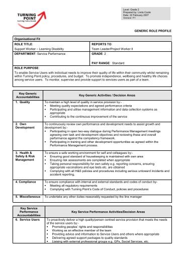 "Generic Role Profile - Support Worker - Service Performance + ...