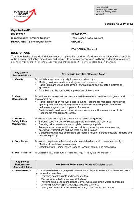 "Generic Role Profile - Support Worker - Service Performance + ...