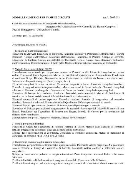 MODELLI NUMERICI PER CAMPI E CIRCUITI - Il Dipartimento di ...