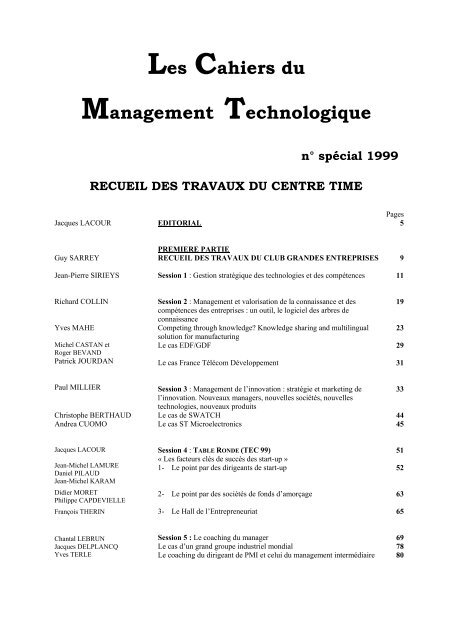 Les Cahiers du Management Technologique nÂ° spÃ©cial ... - Accueil
