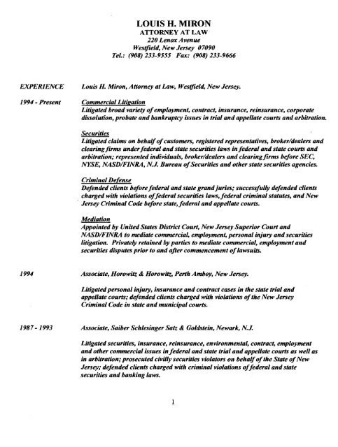 Louis H. Miron, Esq. - for the District of New Jersey - U.S. Courts