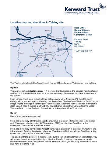 Location map and directions to Yalding site - Kenward Trust