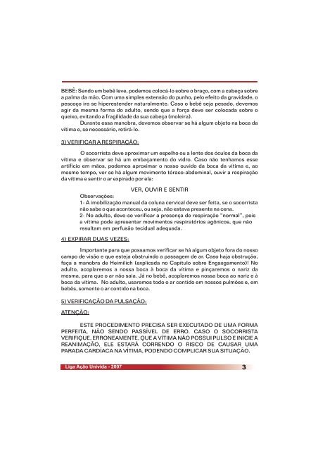 Manual de Primeiros Socorros - Ação Univida - Unifenas