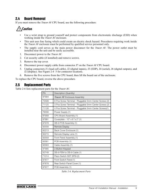 Tracer AV Installation Manual - Rice Lake Weighing Systems