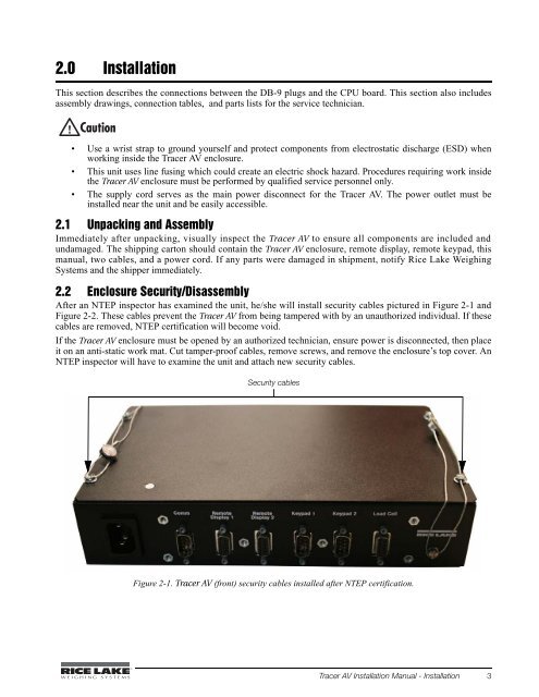 Tracer AV Installation Manual - Rice Lake Weighing Systems