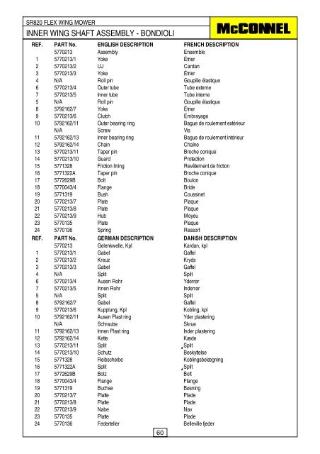 SR820 Flex Wing Mower - Parts Manual - McConnel