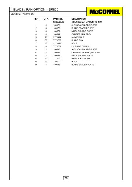 SR820 Flex Wing Mower - Parts Manual - McConnel