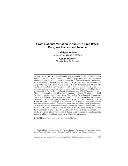 Cross-National Variation in Violent Crime Rates - Psychology ...