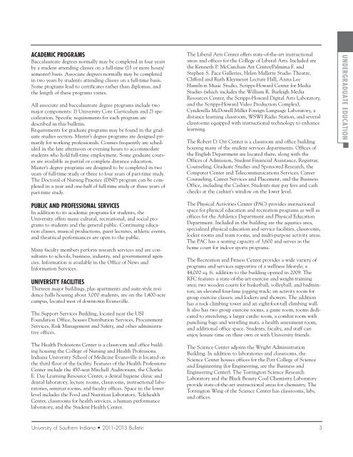 University of Southern Indiana 2011-2013 Bulletin