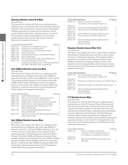 University of Southern Indiana 2011-2013 Bulletin