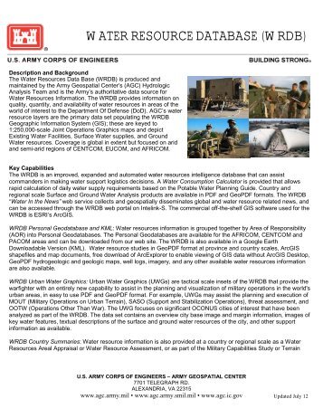 Water Resources Database Fact Sheet - Army Geospatial Center ...