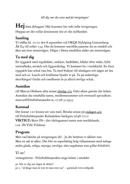 Invigning till tvm - Friluftsfrämjandet