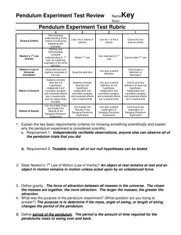 Pendulum Test Review Key