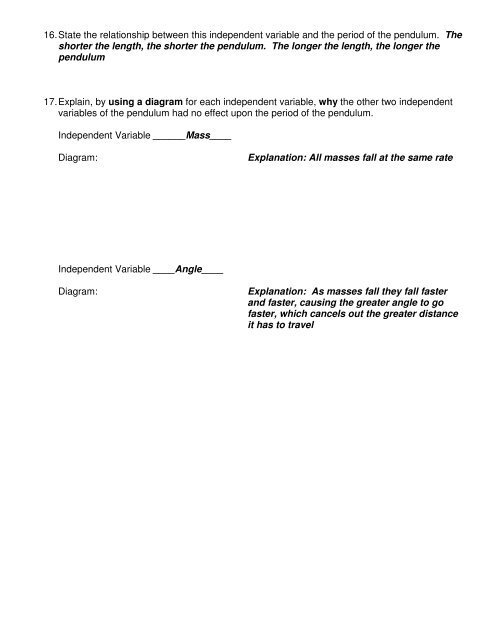 Pendulum Test Review Key