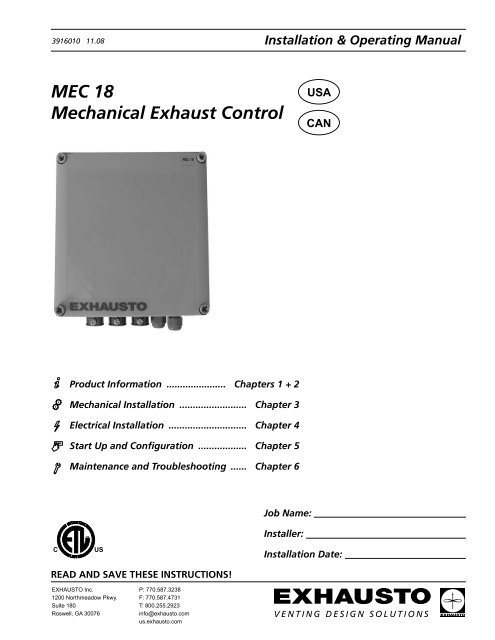 MEC 18 Mechanical Exhaust Control - Enervex