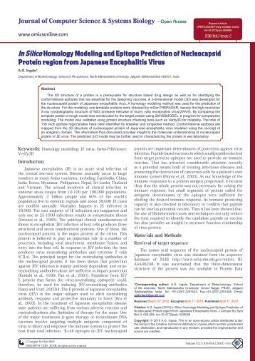 In Silico Homology Modeling and Epitope Prediction ... - OMICS Group