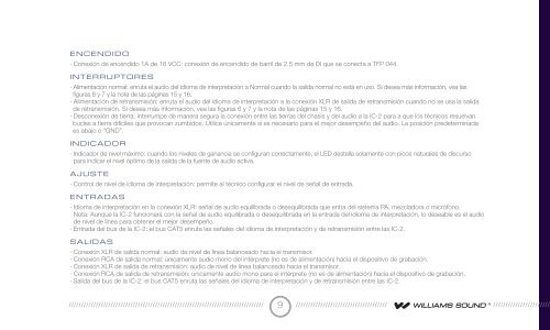 MANUAL DEL USUARIO - Williams Sound