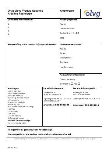 Aanvraagformulier Radiologie algemeen - Olvg