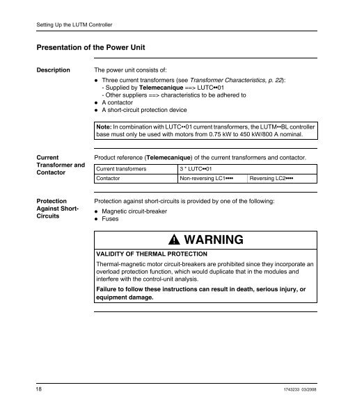 TeSys U LUTM Controller User Manual 03/2008 - Schneider Electric