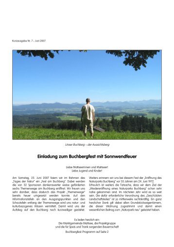 Einladung zum Buchbergfest mit Sonnwendfeuer - Mattsee