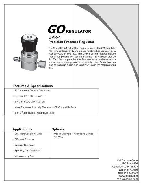 high purity (precision) pressure regulators - Fluid Process Control