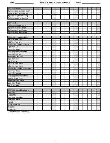 Date: ABLLS-R VISUAL PERFORMANCE Name ... - Tracking Sheets