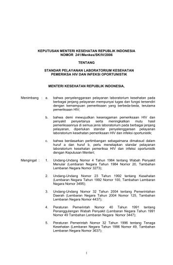 KMK 241-2006 Standar Yanlabkes HIV & oportunistik - Kebijakan ...