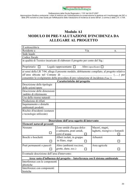 Deliberazione di Giunta Regionale n. 1191 del 24 luglio 2007