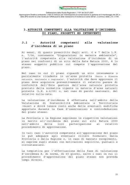 Deliberazione di Giunta Regionale n. 1191 del 24 luglio 2007