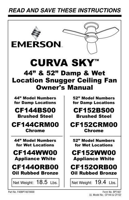 Read And Save These Instructions Emerson Fans