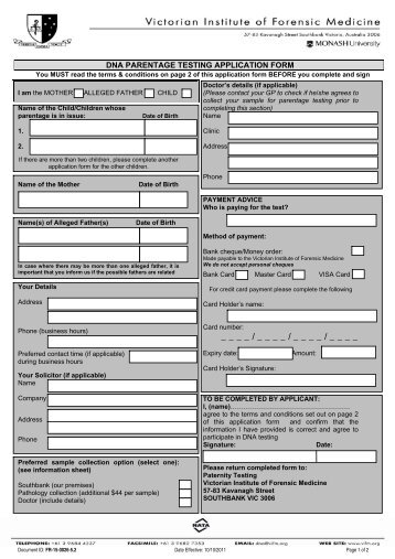 dna parentage testing application form - Victorian Institute of ...