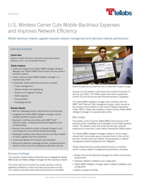 U.S. Wireless Carrier Cuts Mobile Backhaul Expenses and ... - Tellabs