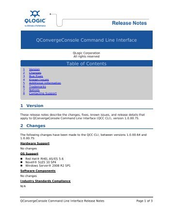 QConvergeConsole Command Line Interface Release Notes - QLogic