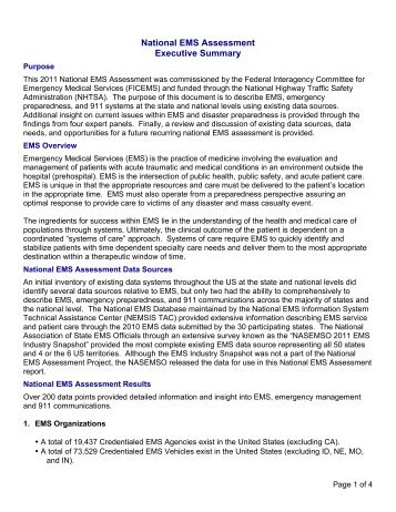 Executive Summary-National EMS Assessment - NHTSA EMS