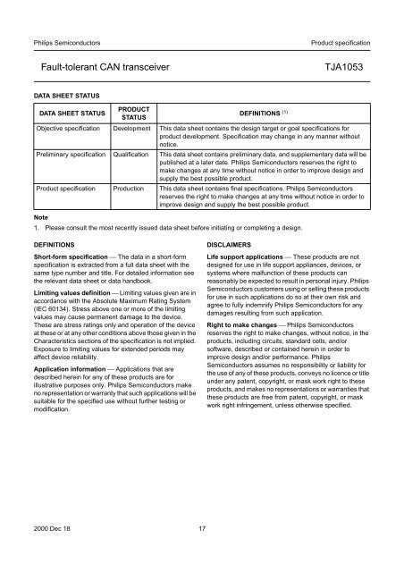 TJA1053 Fault-tolerant CAN transceiver