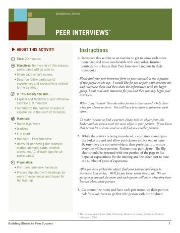 PEER INTERVIEWS* - Peer Education & Evaluation Resource Center