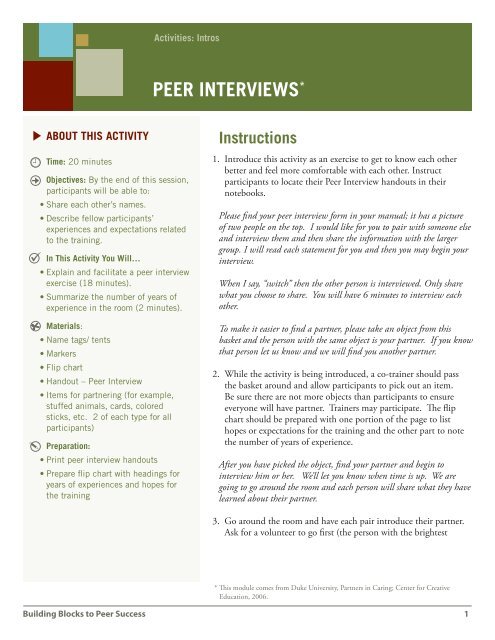 PEER INTERVIEWS* - Peer Education & Evaluation Resource Center