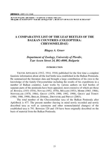 a comparative list of the leaf beetles of the balkan