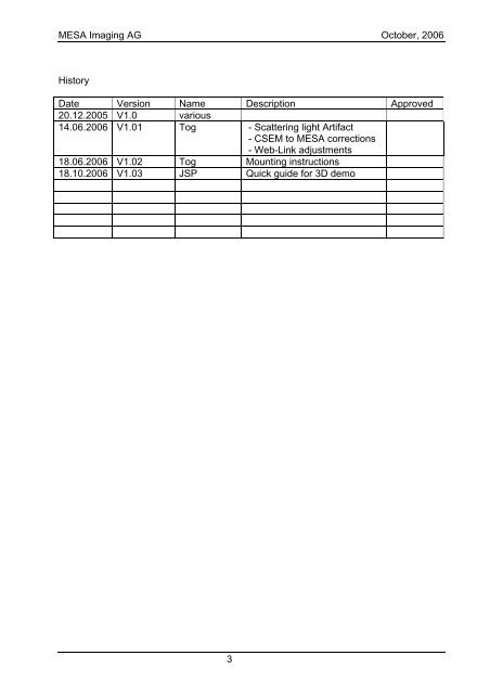 SwissRanger SR-3000 Manual