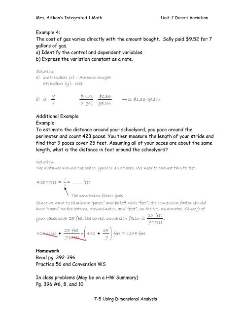 7-5 Using Dimensional Analysis notes