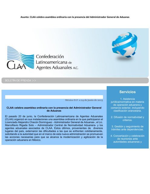 Servicios - Confederación Latinoamericana de Agentes Aduanales