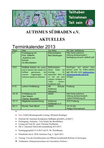 Terminkalender 2013 - Autismus Südbaden eV