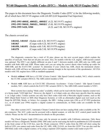 W140 Diagnostic Trouble Codes - W124 Performance