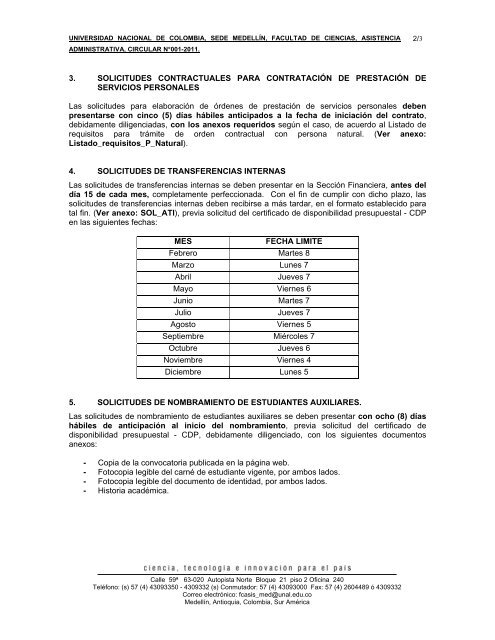 Circular 001 de 2011 - Universidad Nacional de Colombia