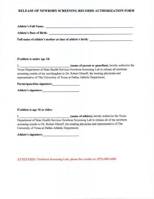 Sickle Cell Form/Waiver - University of Texas at Dallas